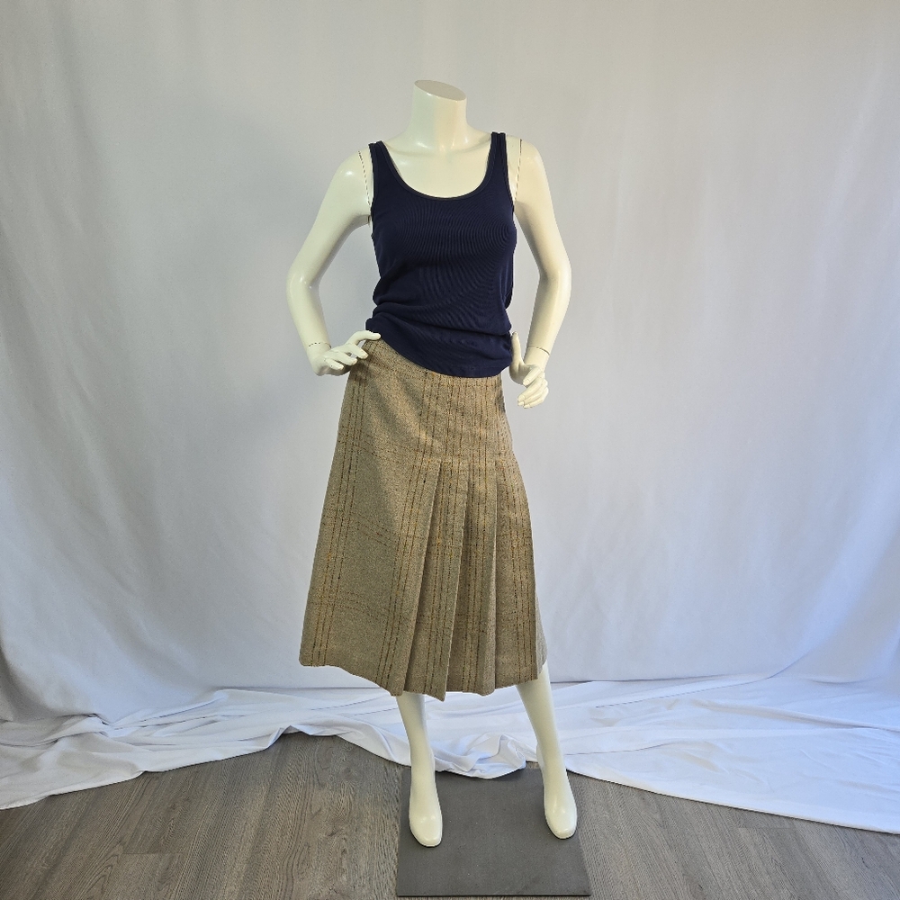 Vintage Deadstock 1970s Mister Leonard Tan Plaid Midi Skirt